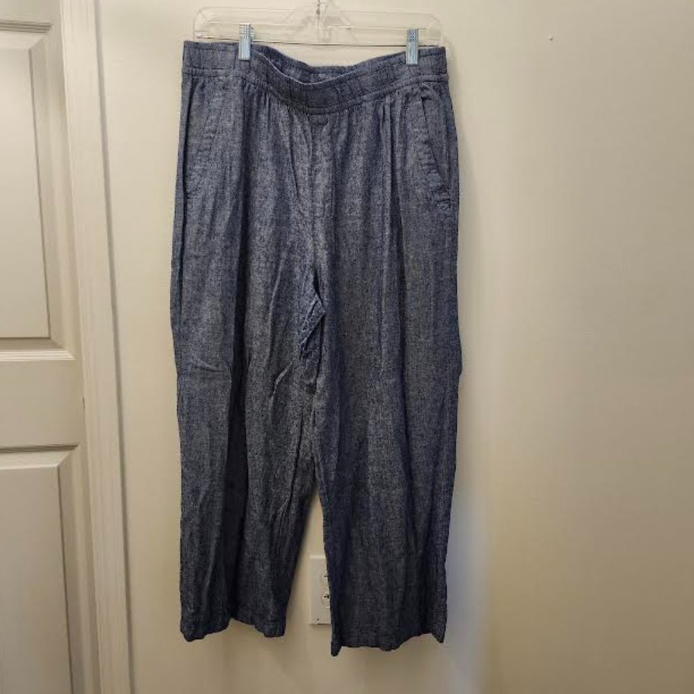 Old Navy High Rise Wide Leg Ankle Pants Blue Elastic Waist Size L